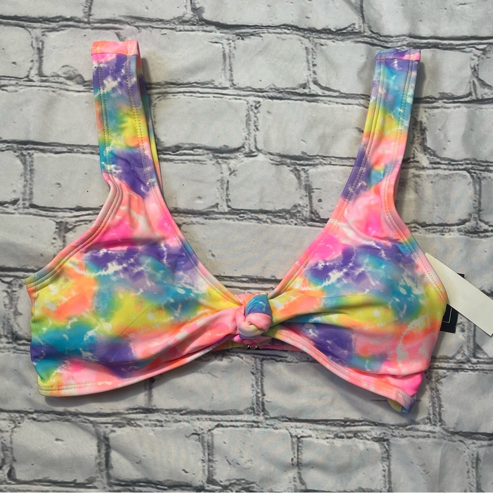 Neon Tie Dye Front Knot Bikini Top NWT